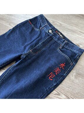 FUBU Vintage Red Dragon Bootcut Jeans Womens 12 Y2K Embroidered Dragon Hip Hop